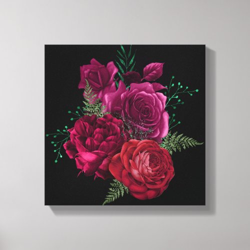 Elegant Magenta Rose Floral Bouquet Canvas Print