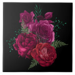 Elegant Magenta Rose Floral Bouquet  Ceramic Tile<br><div class="desc">Ceramic tile with a beautiful image of a bouquet of magenta and pink flowers. Black background.</div>