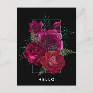 Elegant Magenta Rose Floral Bouquet Hello Postcard