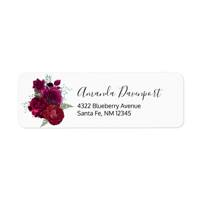 Elegant Magenta Rose Floral Bouquet Label (Front)