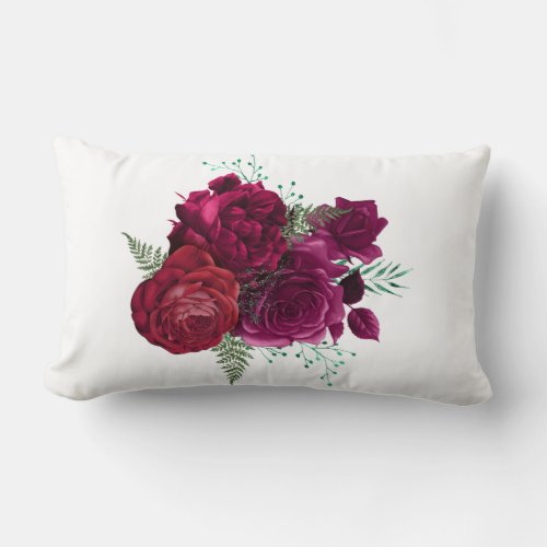 Elegant Magenta Rose Floral Bouquet Lumbar Pillow