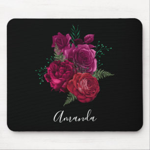 Elegant Magenta Rose Floral Bouquet Mouse Pad