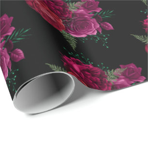 Elegant Magenta Rose Floral Bouquet Pattern Wrapping Paper