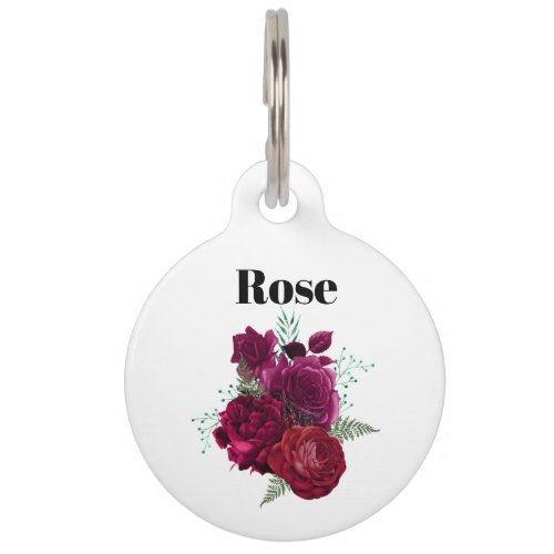 Elegant Magenta Rose Floral Bouquet Pet ID Tag