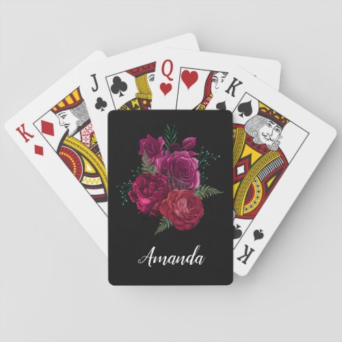 Elegant Magenta Rose Floral Bouquet Playing Cards