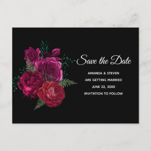 Elegant Magenta Rose Floral Bouquet Save the Date Invitation Postcard