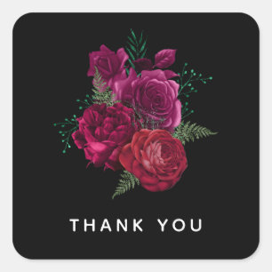 Elegant Magenta Rose Floral Bouquet Square Sticker
