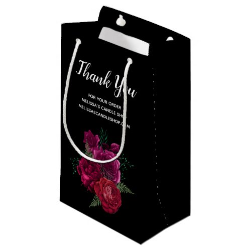Elegant Magenta Rose Floral Bouquet Thank You Small Gift Bag