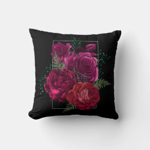 Elegant Magenta Rose Floral Bouquet Throw Pillow