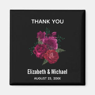 Elegant Magenta Rose Floral Bouquet Wedding Magnet