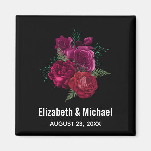 Elegant Magenta Rose Floral Bouquet Wedding Magnet