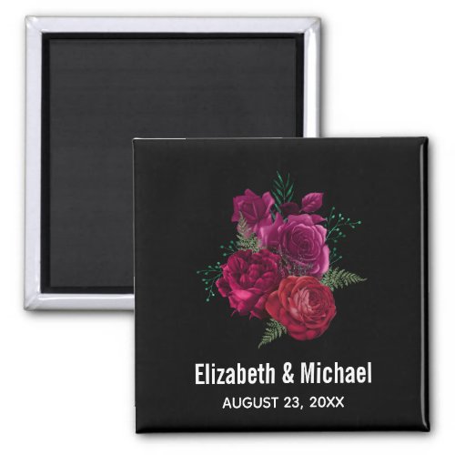 Elegant Magenta Rose Floral Bouquet Wedding Magnet