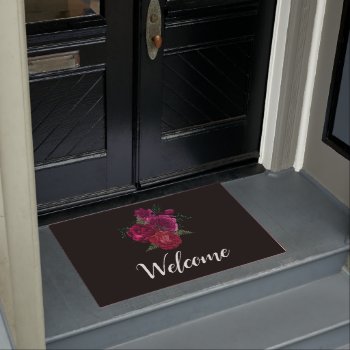 Elegant Magenta Rose Floral Bouquet Welcome Doormat by Mirribug at Zazzle