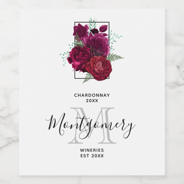 Elegant Magenta Rose Floral Bouquet Wine Making Label (Single Label)