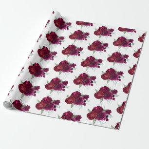 Elegant Magenta Rose Floral Bouquet Wrapping Paper