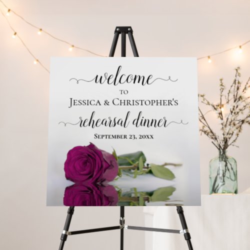 Elegant Magenta Rose Rehearsal Dinner Welcome Foam Board