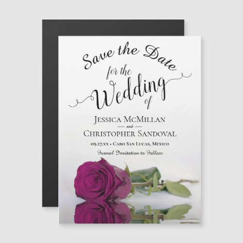 Elegant Magenta Rose Wedding Save the Date Magnet