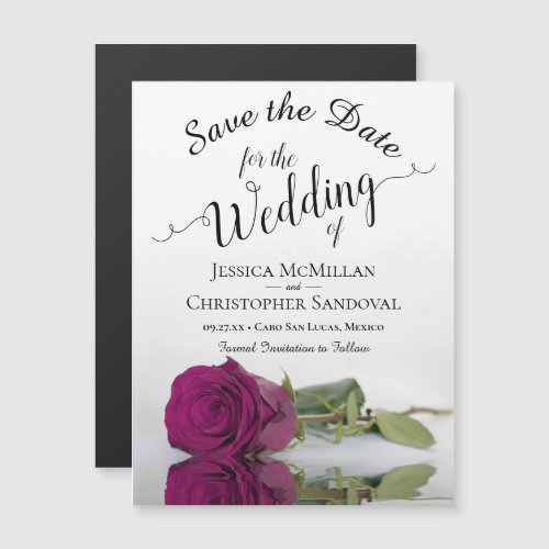 Elegant Magenta Rose Wedding Save the Date Magnetic Invitation