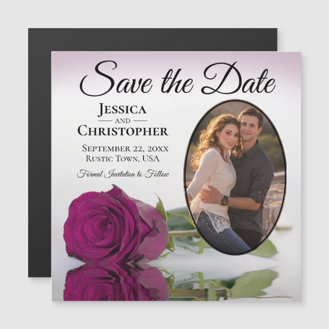 Elegant Magenta Rose Wedding Save The Date Photo Magnetic Invitation (Front/Back)