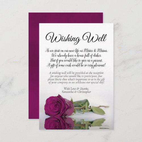 Elegant Magenta Rose Wedding Wishing Well Poem Enclosure Card