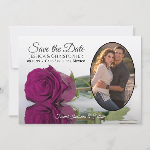 Elegant Magenta Rose with Oval Photo Wedding Save The Date