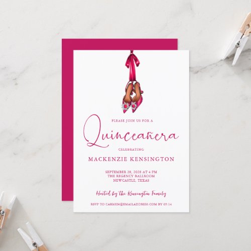 Elegant Magenta Sparkle High Heels Quinceaera Invitation