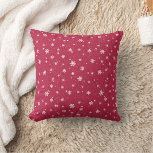 Elegant Magenta Stars Snowflakes Throw Pillow