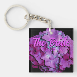 Elegant magenta teal floral flower hydrangeas keychain