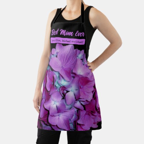 Elegant magenta teal floral romantic hydrangeas apron