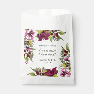 Elegant Magenta White Florals and Green Botanicals Favor Bag