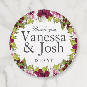 Elegant Magenta White Florals and Green Botanicals Favor Tags