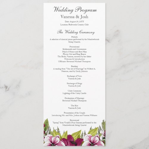 Elegant Magenta White Florals and Green Botanicals Program