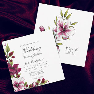 Elegant Magenta White Florals Green Botanicals Invitation
