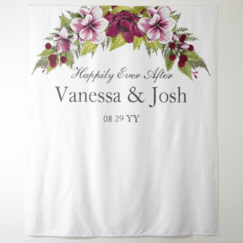 Elegant Magenta White Florals  Green Botanicals Tapestry