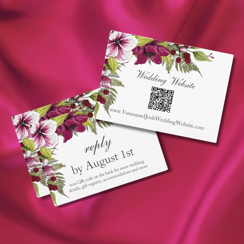 Elegant Magenta White Florals Greenery QR Code Enclosure Card