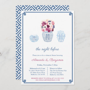 Elegant Magenta White Flowers Rehearsal Dinner Invitation
