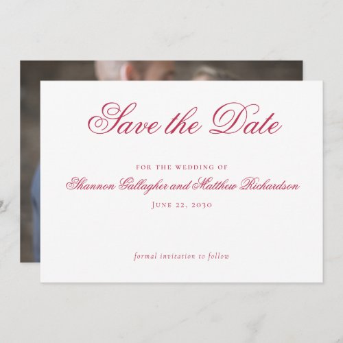 Elegant Magenta White Wedding Save the Date Photo Announcement