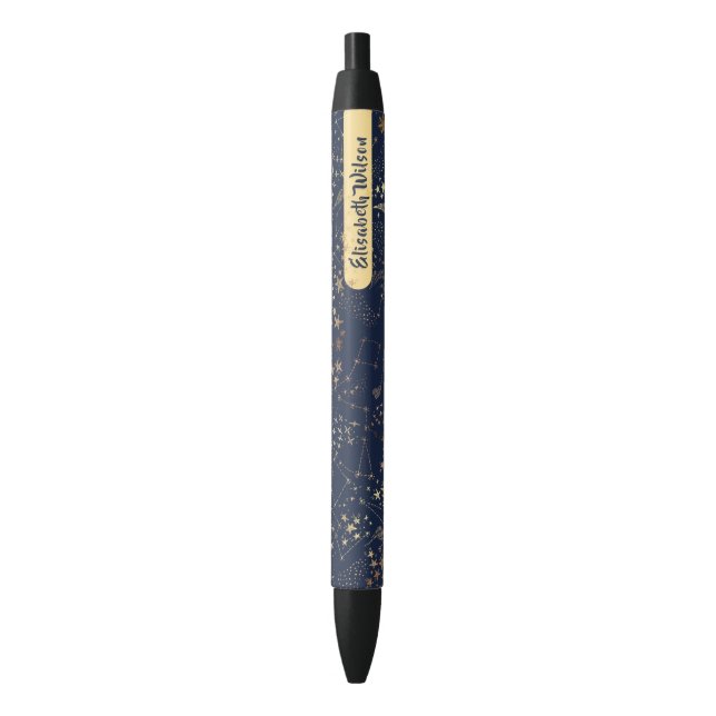 Elegant Magic Celestial Gold Blue Monogram Pen (Front Vertical)