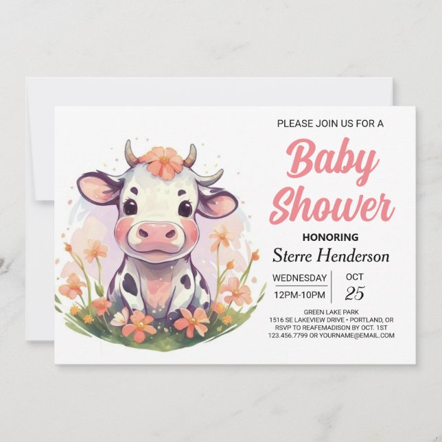 Elegant Magical Barnyard Digital Cow Baby Shower Invitation (Front)