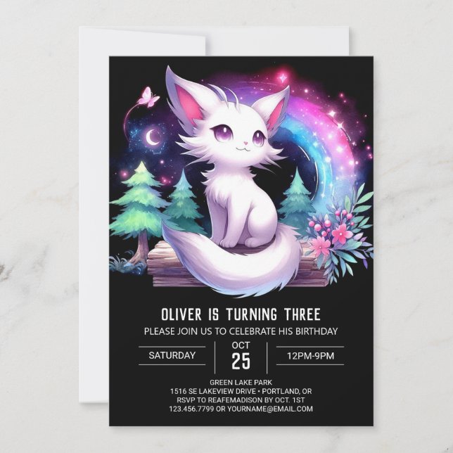 Elegant Magical Cat Birthday Invitation (Front)