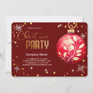 Elegant Magical Christmas Red Ornaments Invitation
