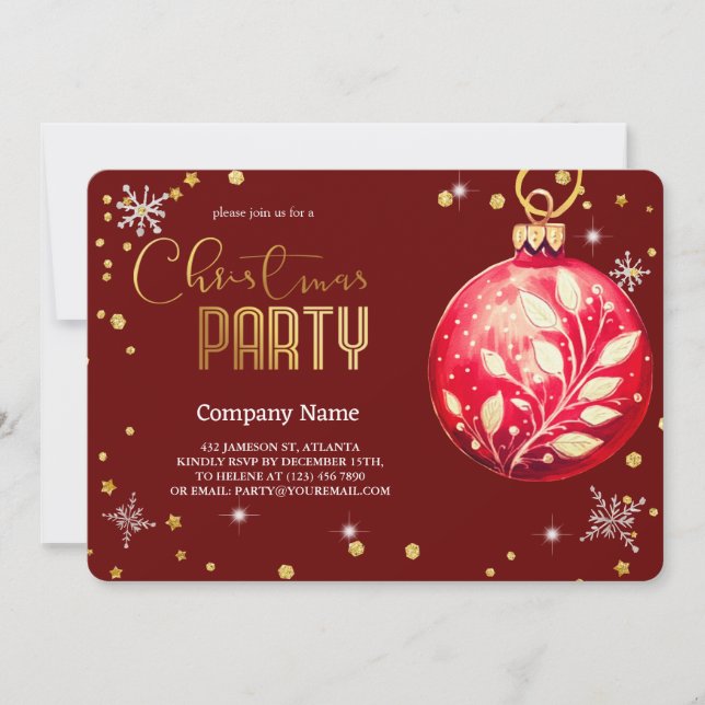 Elegant  Magical Christmas Red Ornaments Invitation (Front)