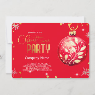 Elegant Magical Christmas Red Ornaments Invitation