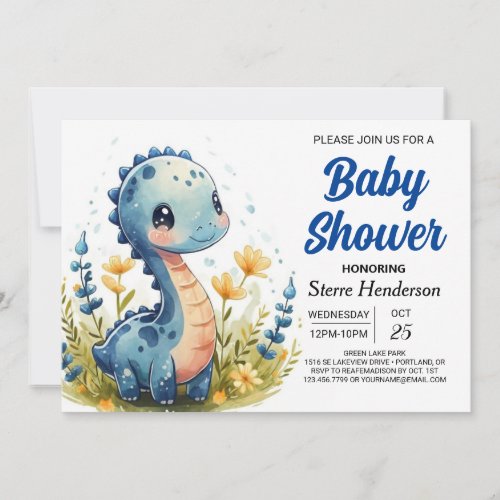 Elegant Magical Custom Dinosaur Boy Baby Shower Invitation