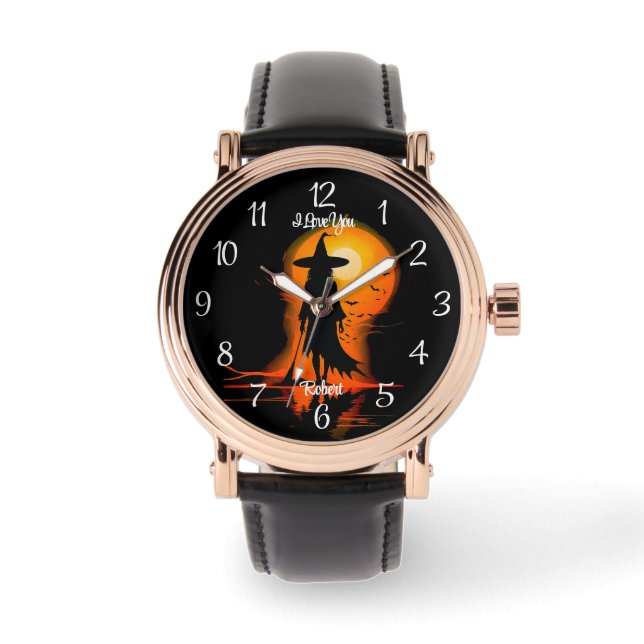Elegant Magical Gothic Valentine Witch I Love You  Watch (Front)