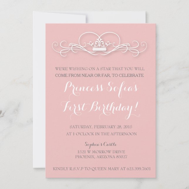 Elegant Magical Princess Pink Tiara Invite (Front)