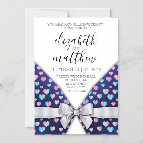 Elegant Magnet Invitation Bow and Heart Speckles