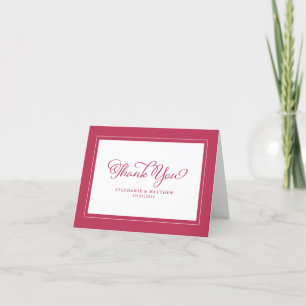 Elegant Magneta Red Modern Chic Borders Wedding Letterpress Thank You Card