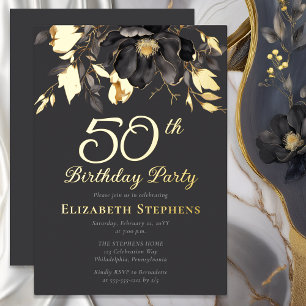 Elegant Magnolia Adult 50th Birthday Party Gold Foil Invitation