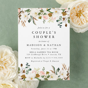 Elegant Magnolia and Blush Floral Couple's Shower Invitation